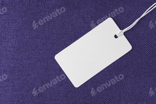 Preview: Textile Background, Purple Coarse Fabric Texture With White Empty Clothing Tag