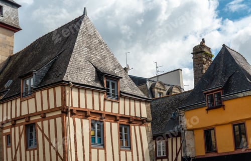Preview: Old wooden colored houses in the medieval village of Quimper in the Finisterre