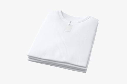 Preview: Folded White Crew Neck T-Shirts Stack with Tag