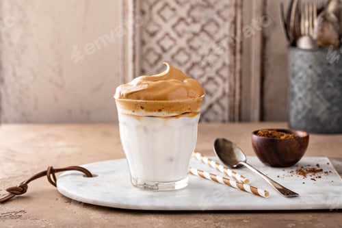 Preview: Dalgona whipped coffee with dairy or almond iced milk