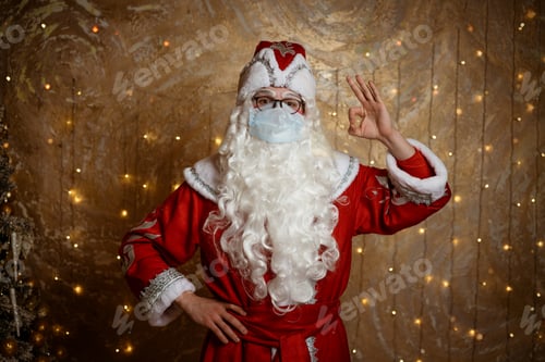 Preview: Santa Claus posing in mask, hand gestures