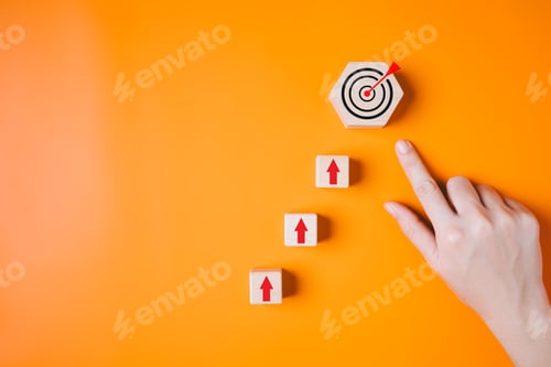 Preview: Business target and arrow up sign on background,
