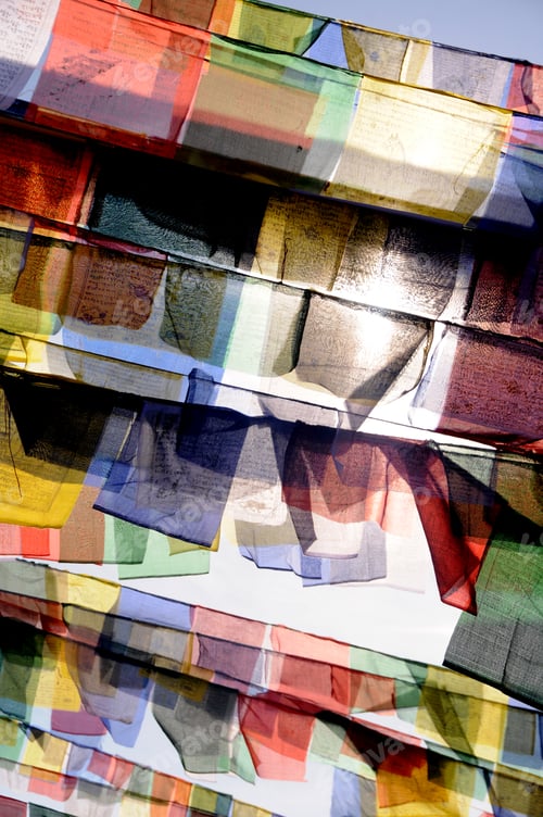 Preview: Colorful Tibetan prayer flags at boudhanath stupa in Kathmandu, Nepal