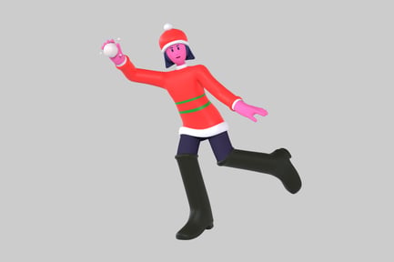 Preview: Cartoon woman snowball throwing pose