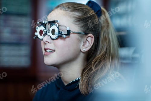 Preview: Girl doing eye test at optometrist