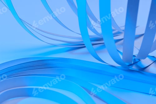 Preview: close up view of curved paper stripes on neon blue background