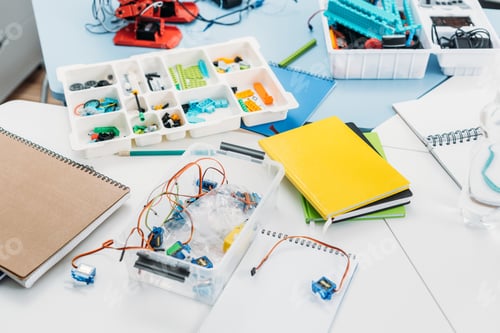 Preview: scattered school supplies in stem education class
