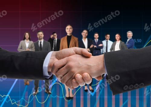 Preview: Partners shaking hands against group of business people