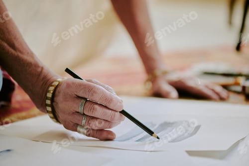 Preview: Hand Of Senior Caucasian Artist Drawing Illustration