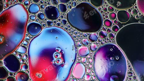 Preview: Abstract Colorful Food Oil Drops Bubbles and spheres Flowing on Water Surface