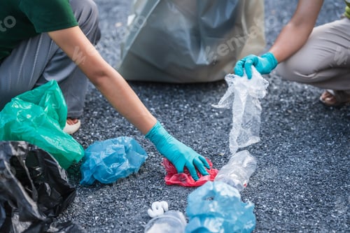 Preview: Women are helping to collect separate garbage, focusing on plastic waste management.sort plastic