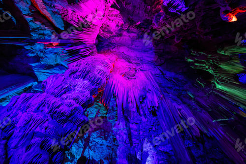 Preview: Saint Michael's Cave with colorful lights. Natural Rock Formation. Gibraltar, UK. Nature Background