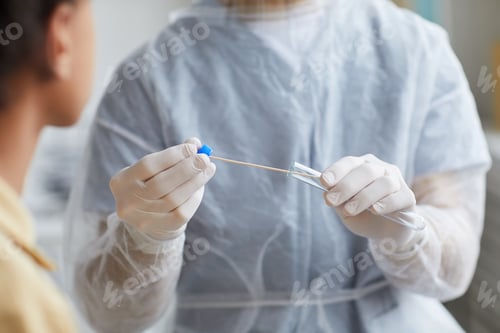 Preview: Doctor Taking Covid Test sample Closeup