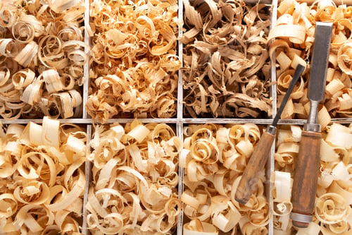 Preview: Сhisel or joiner tool and wood shavings. Woodworking tools