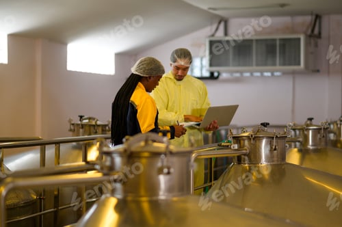 Preview: Professional winemaker controlling wine making process quality at winery factory