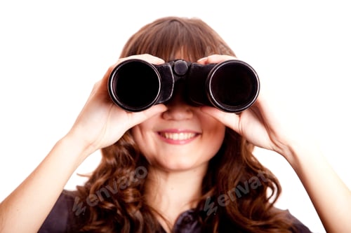 Preview: Brunette girl with binocular.