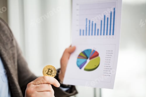 Preview: Businessman present a bitcoin - Bitcoin growth concept new virtual money