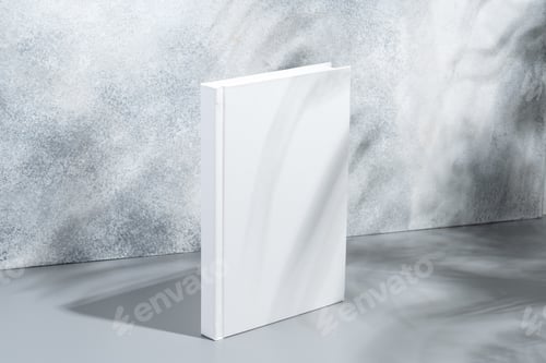 Preview: White blank book with hard cover on gray background with shadows