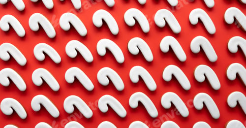 Preview: A lot of gingerbread candy cane shaped cookies on a red background.