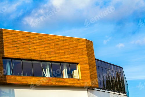 Preview: Wall of a modern building made from yellow wooden planks
