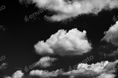 Preview: Bright landscape of white puffy cumulus clouds on blue clear sky
