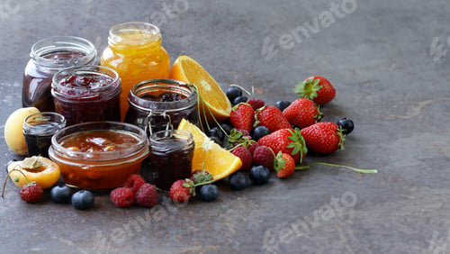 Preview: assortment of jams and preserves in jars