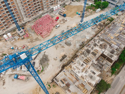 Preview: Busy Construction Site and Construction Equipment Aerial view