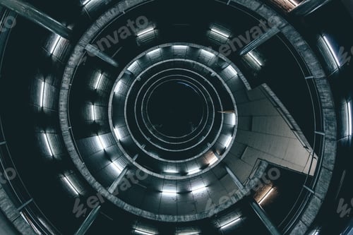Preview: High angle shot of a spiral ladder with lights - perfect for a cool background