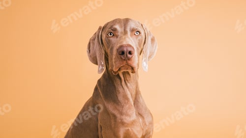 Preview: Weimaraner dog looking at camera on plain background