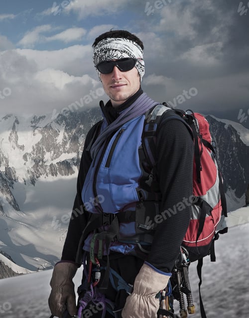 Preview: Portrait of climber on the Mont Blanc, Courmayeur, Aosta Valley, Italy, Europe