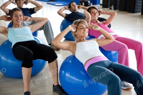 Preview: Group Of Gym People In A Pilates Class