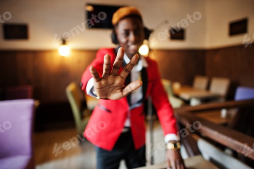 Preview: Fashion african american man model at red suit