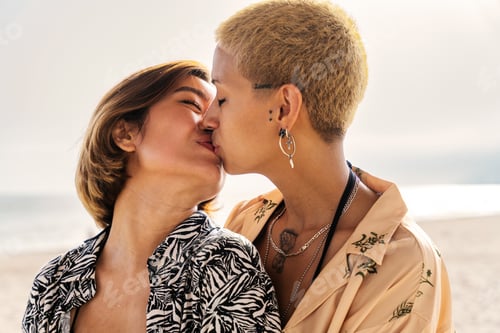 Preview: Beautiful lesbian couple of lovers dating outdoors