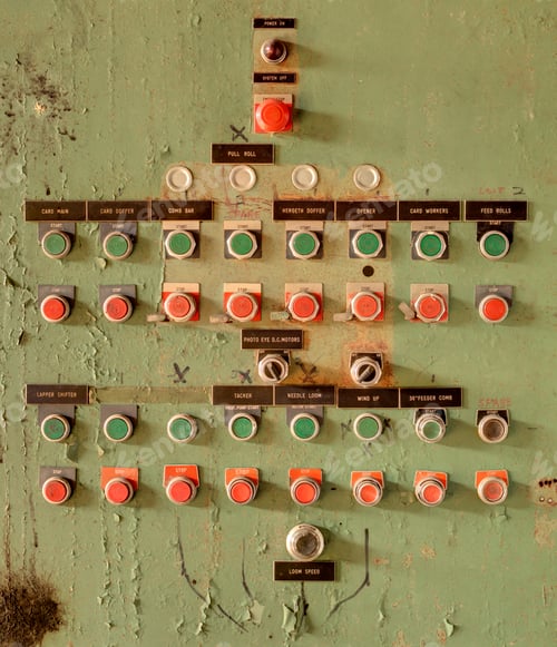 Preview: Aged Industrial Control Panel with Many Buttons