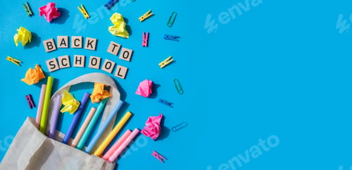 Preview: Banner copy space Educational greeting announcement for students and teacher. Saying BACK TO SCHOOL