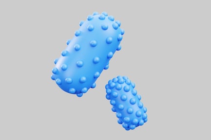 Visualização: Organismo bacteriano azul com espinhos