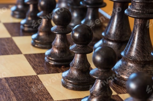 Preview: chess pawns lined up in a row on the board