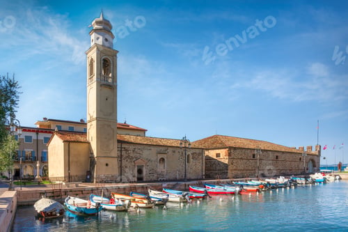 Preview: Lazise Harbor and Church Bell Tower, Lake Garda, Italy