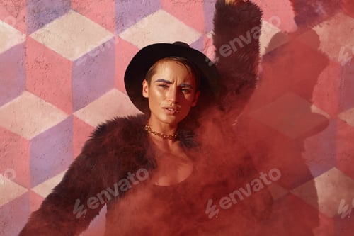Preview: Stylish model posing in red smoke
