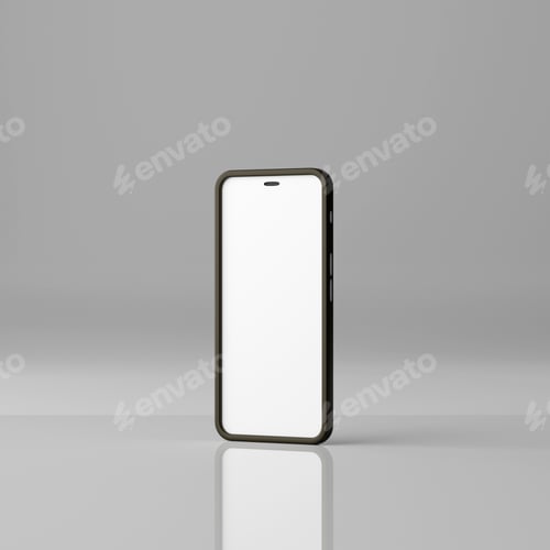 Preview: Smartphone mockup with blank white screen on a grey background. 3D Render