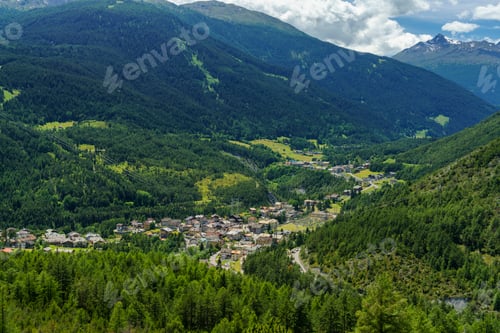 Preview: Mountain landscape along the road to Stelvio pass (Lombardy) at summer