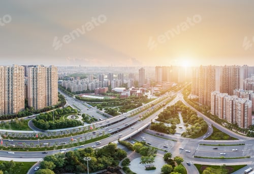 Preview: city road junction at dusk