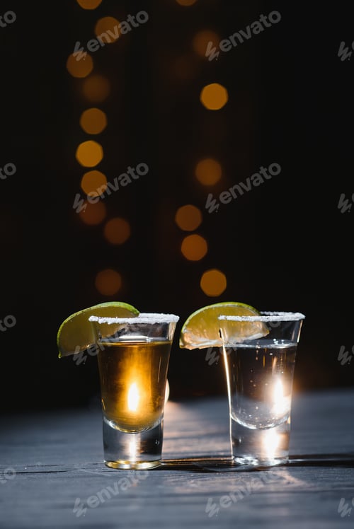 Preview: Tequila shot with lime . Selective focus