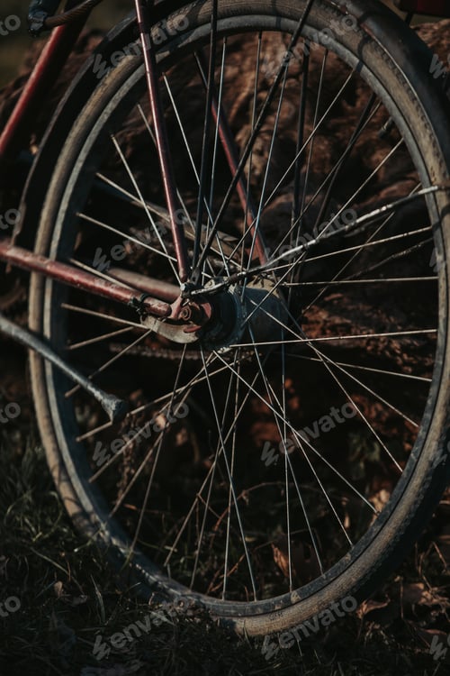 Preview: Closeup shot of an old bicycle wheel