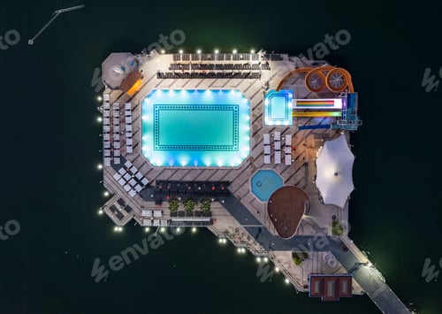 Preview: Aerial city center and port at night. Samsun, Turkey