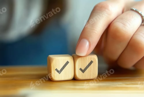 Preview: Checking tasks with wooden blocks in a cozy workspace