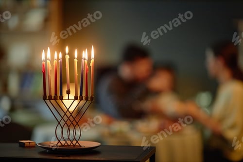 Preview: Family Celebrating Hanukkah Lighting Menorah Candles Together