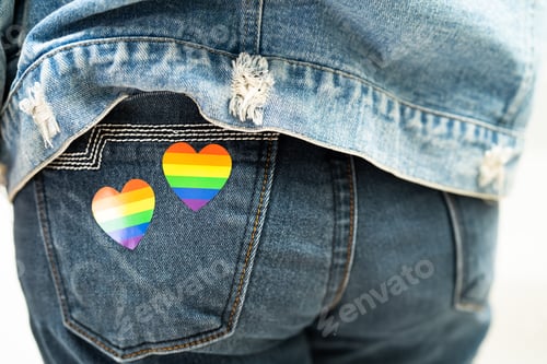 Preview: Asian lady with rainbow flag heart, symbol of LGBT pride month celebrate annual in June