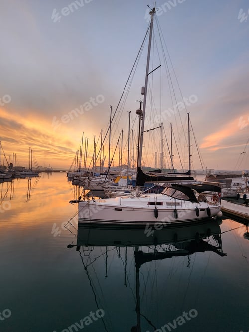 Preview: Sunset and boats in Pula city in Croatia