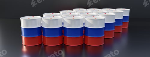 Preview: Oil petroleum industry in Russia, Russian flag petrol and gas barrel on black background. 3d render